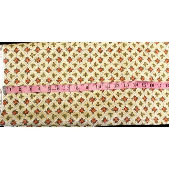 Village Screen Print Fabric Little Treasure Yellow Rose Floral Checked 1 yard - Picture 9 of 9